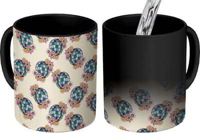 Magische Mok - Foto op Warmte Mokken - Koffiemok - Retro - Disco - Bloemen - Discobal- Multi - Magic Mok - Beker - 350 ML - Theemok