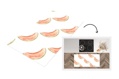 Keukenloper - Loper keuken - Meloen - Fruit - Waterverf - Wit - 120x60 cm - Keukenloper vinyl