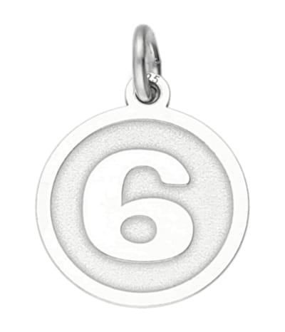 Zilveren cijfer 6 rond mat-glans kettinghanger