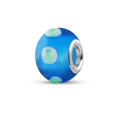 Quiges - Glazen - Kraal - Bedels - Beads Blauw met Groene 3D Bolletjes en Witte rand Past op alle bekende merken armband NG914