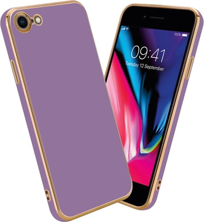 Cadorabo Hoesje geschikt voor Apple iPhone 7 / 7S / 8 / SE 2020 in Glossy Paars - Goud - Beschermhoes Case Cover van flexibel TPU-silicone en met camerabescherming