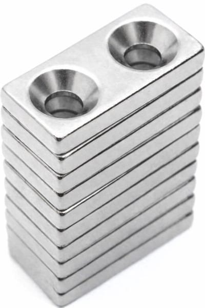 TLVX 5 stuks Ultra Sterke Magneten Vierkant 20x10x3mm met Schroefgat / Zinaps / Neodymium Magneet / Krachtige Gat Magneten / Magneet deur / Kastdeuren / Magnetische Sluitingsdeur / Lade Sluiting / Deursluiting / Vastzetten met schroef