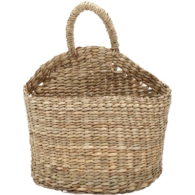 2PCS Panier Tissé à Suspendre au Mur en Herbe Marine Naturelle Panier de Rangement Décoratif en Rotin pour Salon Chambre à Coucher