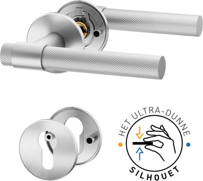 ROSA Super Slim Deurbeslag - RVS Deurklink met ronde rozet en cilinderrozet - Deurgrepen voor deuren met cilinderslot - Binnendeur - Roestvrij staal