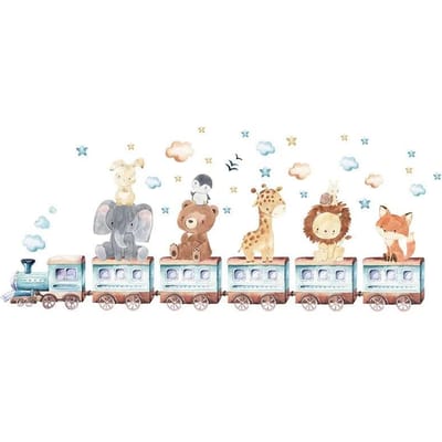 Babykamer muurstickers Cartoon dier trein olifant Giraffe muurstickers voor kinderkamer kinderkamer slaapkamer stickers Wallpapper white