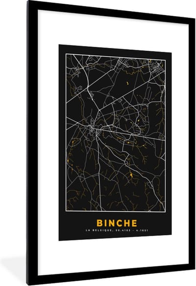 Fotolijst incl. Poster - Binche - Stadskaart - Kaart - Plattegrond - Gold - 60x90 cm - Posterlijst