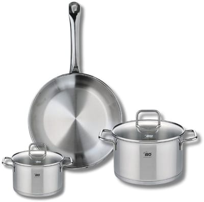 Set van 1 Koekenpan 24 cm en 2 kookpotten 12 en 16 cm Elo Profi Citrin