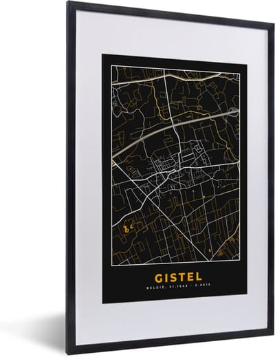 Fotolijst incl. Poster - Gistel - Plattegrond - Kaart - Goud - Stadskaart - 40x60 cm - Posterlijst