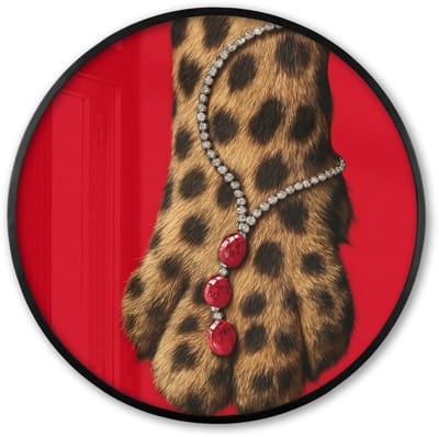 Poster in lijst Rond - Fotolijst 60x60 cm - Posters - Poot - Luipaard - Ketting - Edelstenen - Ronde posterlijst zwart - Decoratie - Wanddecoratie woonkamer - Muurdecoratie slaapkamer