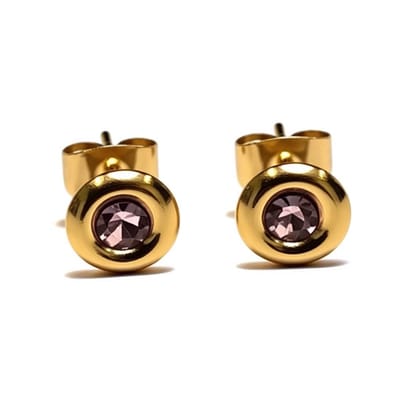 Aramat Jewels | Oorbellen | Oorbellen – RVS Goudkleurig met Roze Kristal (8mm) | | | |8mm | Staal | Kinderen, Volwassenen | Verkleurd niet