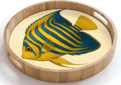 Dienblad rond 40x40 cm - Schootdienblad hout - Felgeel - Vis - Strepen - Vinnen - Borrelplank rechthoek - Plateau houten dienbladen