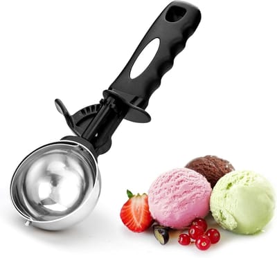 Extra grote koekjeslepel, 4,9 eetlepels, ijslepel met duimhendel, lepel voor koekjesdeeg 65 mm, lepel voor cupcakes en muffins, comfortabele grip, antislip, serveerlepel voor voedsel 75 ml