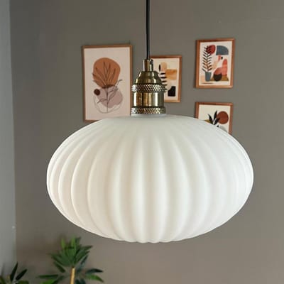 Bamyum Elegant Glazen Enkele Kroonluchter Retro Wit Hanglamp