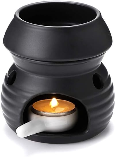 Keramische geur lamp met kaarshouder, theelichthouder, aroma lamp en geurbrander voor geur olie en geurwas (zwart)