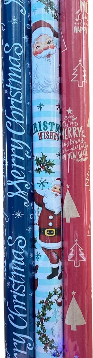 FESTIVE GIFTS Inpakpapier - Cadeaupapier - 200 x 70cm - 3 rollen - Kerst - Luxe Cadeauverpakking - Kleurrijk