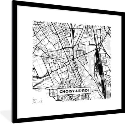 Fotolijst incl. Poster Zwart Wit- Kaart - Plattegrond - Frankrijk - Stadskaart - Choisy-le-Roi - Zwart wit - 40x40 cm - Posterlijst