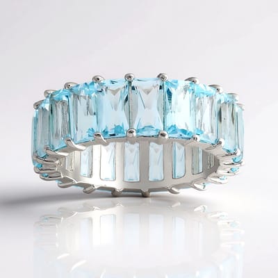 Cavill - Zilveren ring 925 sterling met 8,46 ct hemelsblauwe topaas baguette stenen - Luxe eternity ring uit Brazilië, elegant & stralend