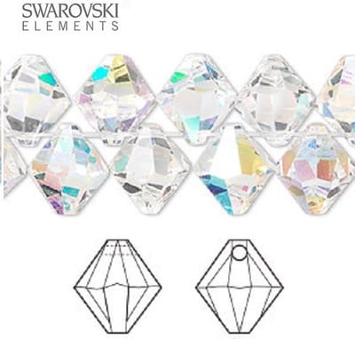 Swarovski elements, 24 stuks hangende bicone (6301), 8mm, clear AB