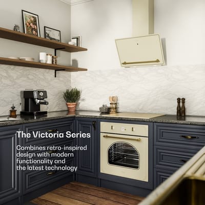 Klarstein Afzuigkap Victoria 60 cm keukenafzuigkap, 336 m³/u luchtdebiet, energie-efficiëntieklasse A++, touchscreen bedieningspaneel, LED-verlichting, stil 44 dB, crème & goud - voor Keuken - Recirculatie - Zwart - Dampkap - Wasemkap
