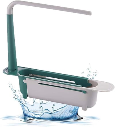 Sponge Holder voor de Keuken, Verstelbare Organizer met Hol Ontwerp voor Sponsen en Afwasbenodigdheden, Groen