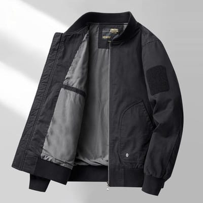 Jas van puur katoen heren lente en herfst outdoor casual Amerikaans los dun baseballjack herenjas kort XL zwart