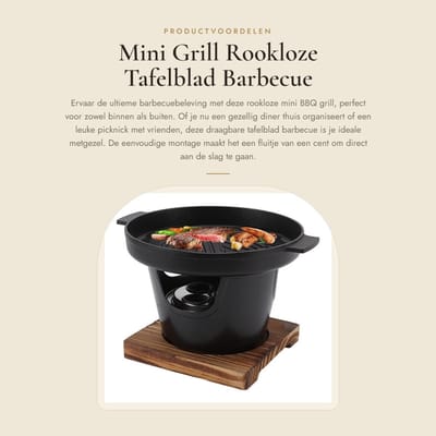 Dailygoods- Barbecue Rookloze Mini Grill - Tafelblad Grill - Draagbare BBQ - Geschikt voor Camping/Picknick - Eenvoudig te Monteren - Milieuvriendelijk