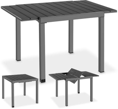 tectake® Aluminium Tuintafel - 80-120 x 80 x 74 cm - 4 tot 6 Personen - Houtlook - Uitschuifbaar - Weerbestendig - Eettafel voor Buiten - Donkergrijs