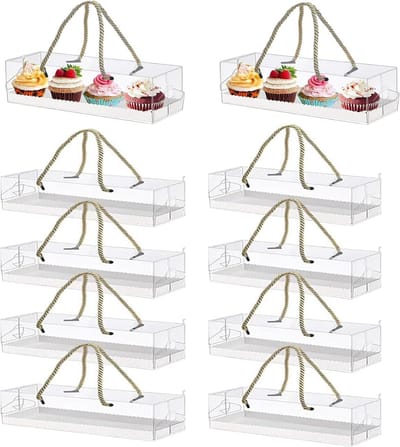 Heldere Taartdozen met Handvatten - 10 Stuks, Rectangulaire Plastic Verpakkingen voor Geboorte- en Bruiloftstaarten, Desserts en Feestgeschenken (29.5 x 8 x 8 cm)