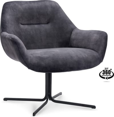 Icon Living - Fauteuil Alba - Draaivoet Zwart - Velours Adore Anthracite