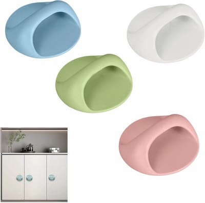 Deurstoppers - Zelfklevend Deurklink – 4 Stuks – Geen Boren– Bolrond Design – Voor Kasten, Ramen, Schuifdeuren – Eenvoudig te Monteeren - 6.5x6.5x3.5cm – Blauw, Roze, Wit, Groen