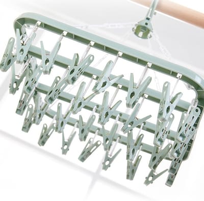 Vouwbare Droogrek voor Kleding met 32 Clips - Multifunctionele Hanger voor Sokken, Ondergoed en Baby Kleding in Groen