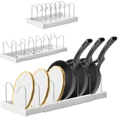 Dailygoods - Pandekselhouder, verstelbaar, dekselhouder, verstelbaar, dekselhouder voor 6 deksels of pannen, verdeler, pot, organizer, lade, uitbreidbare organizer, servieshouder