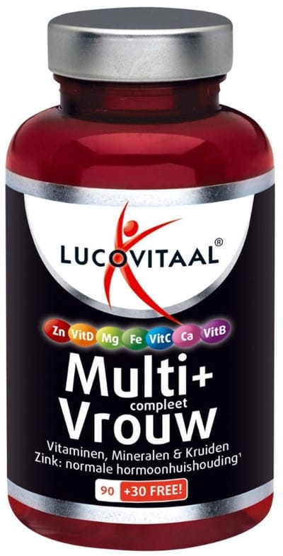 Lucovitaal Multivitamine Vrouw MAXI 120 Tabletten met Vitamine C, IJzer & Zink, Voedingssupplement voor Volwassenen, Voor Weerstand en Botten