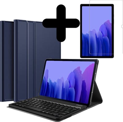 Hoes - Geschikt voor Samsung Galaxy Tab A7 (2020) - Met Screenprotector - Toetsenbord Case - Keyboard Book Cover - Hoesje - Donkerblauw