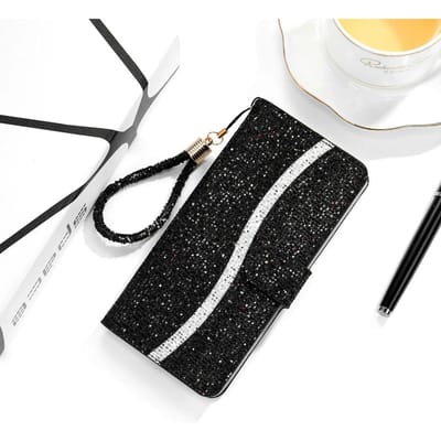 Portemonnee Flitsend Poeder Flip Leer Hoesje Voor Samsung Galaxy S25 Edge S24 Ultra S23 Plus S22 S20 FE A16 A17 A26 A35 A36 A55 A56 Galaxy A55 zwart