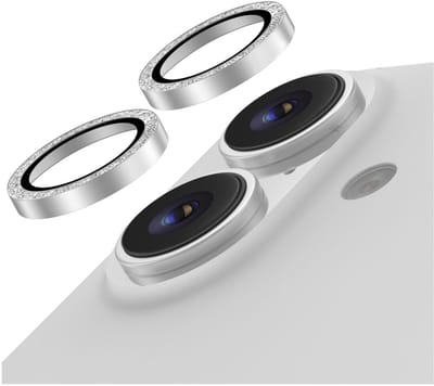 AVY Camera Lens Protector Rings | Geschikt voor Apple iPhone 17 / 16 / 16 Plus | Camera Lens Protector Glas | Schokbestendig | Krasbestendig | met Applicator | Glitter Zilver