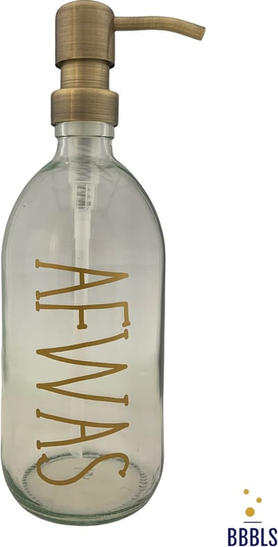 BBBLS® Afwasmiddel Dispenser 500 ml – Zeepdispenser Keuken – Transparant Kunststof – Gouden RVS/Metalen Zeeppomp – Luxe Design Zeephouder – Afwas
