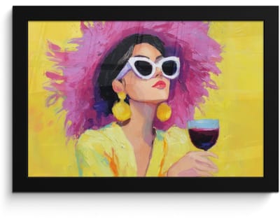 Poster in lijst - Fotolijst 30x20 cm - Posters - Vrouw - Hoed - Paars - Wijn - Posterlijst zwart - Decoratie - Wanddecoratie woonkamer - Muurdecoratie slaapkamer