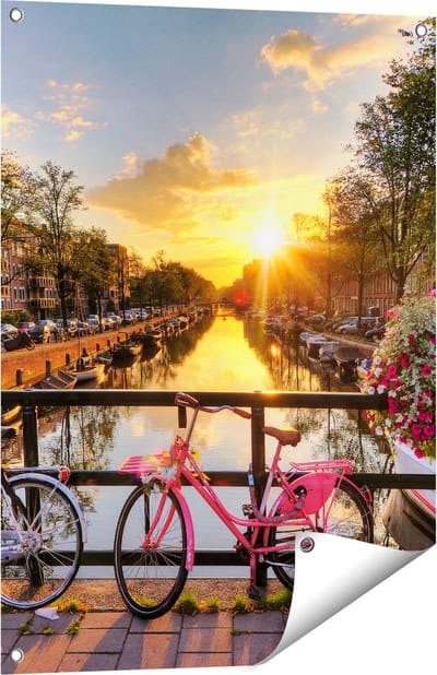 Gards Tuinposter Amsterdamse Brug met Zonsopgang - 60x80 cm - Tuindoek - Tuindecoratie - Wanddecoratie buiten - Tuinschilderij