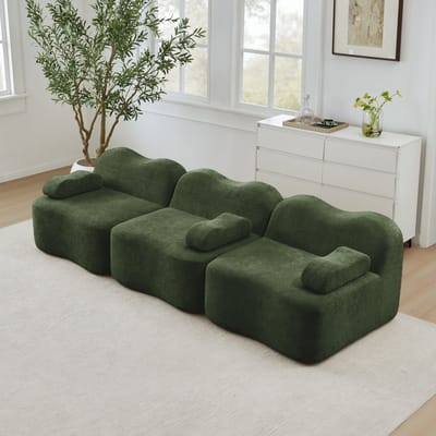 MODENUIT Hoekbank 3-Zits - Modulair Met Diepe Zitting En Hocker - Voor Woonkamer En Appartement - Fluweel Groen