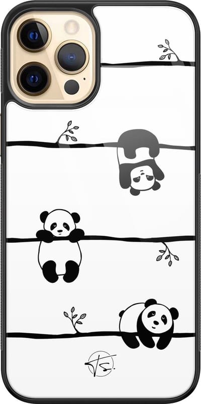 Hoesje geschikt voor iPhone 12 - Panda - Luxe Hard Case - Print - Zwart, Wit - Mooie Telefoonhoesjes
