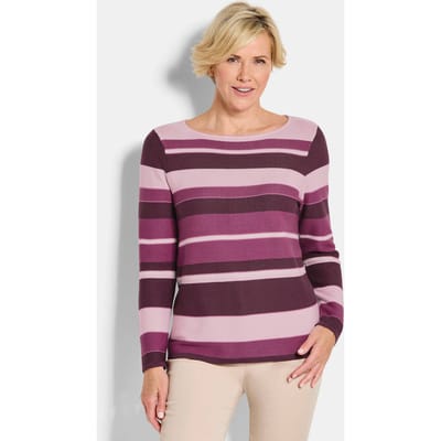 Gebreide trui met streepdessin - rosé / gedess. - Gr. 19 van Goldner Fashion