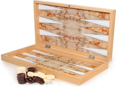Backgammon spel - Tafelspel - Strategisch Spel - Luxe Intarsia Look - 48 x 49 cm - Multicolor