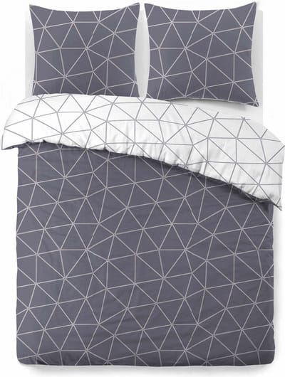VISION Hugo - Tweezijdig omkeerbaar Dekbedovertrekset - 100% katoen: zacht en soepel - Tweepersoons - Dekbedovertrek 200 x 200 cm met 2 bijhorende slopen - Grijs / Wit - Oekotex gecertificeerd