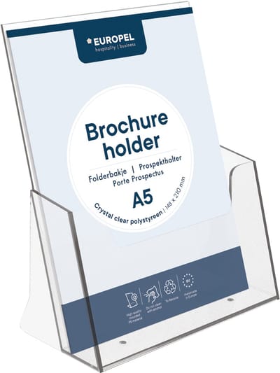 Europel Folderbakje – Flyers – A5 – 14,8 x 21 cm – Glasheldere presentatie – Beurzen en kantoren - 10 stuks