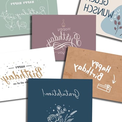 Verjaardagswenskaart met kleurrijke illustraties, persoonlijke boodschap en feestelijke ontwerpen