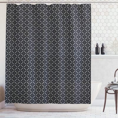 ABAKUHAUS Victoriaanse Douchegordijn – Retro bloemen – 175x200 cm – Zwart/Grijs