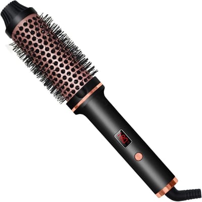 carmdering - steil haarkam - krultang - 3-in-1 krulborstel – Keramische verwarmde ronde borstel,verwarmde borstel met lcd-scherm, instelbare volume- en krulfunctie