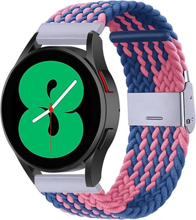 By Qubix - Geschikt voor Garmin bandje - Geschikt voor Garmin Venu / Sq / Sq2 / 2 plus - Braided nylon bandje - Blauw / roze - Smartwatch bandje 20mm