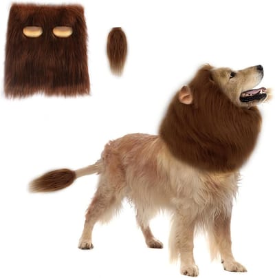 Verstelbare leeuwenmanen kostuum voor honden, bruin, maat M, ideaal voor Halloween, feesten en kerst, schattige hondenaccessoire